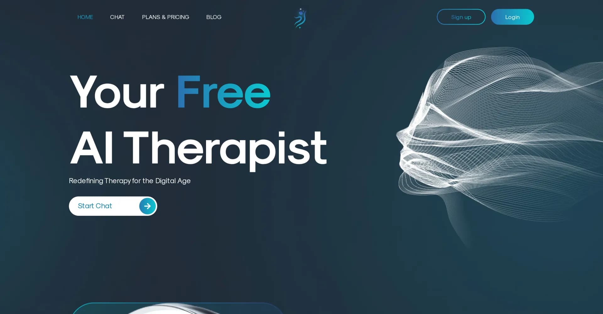 AI Therapist homepage screenshot — Your 24/7 AI therapist for mental health support.