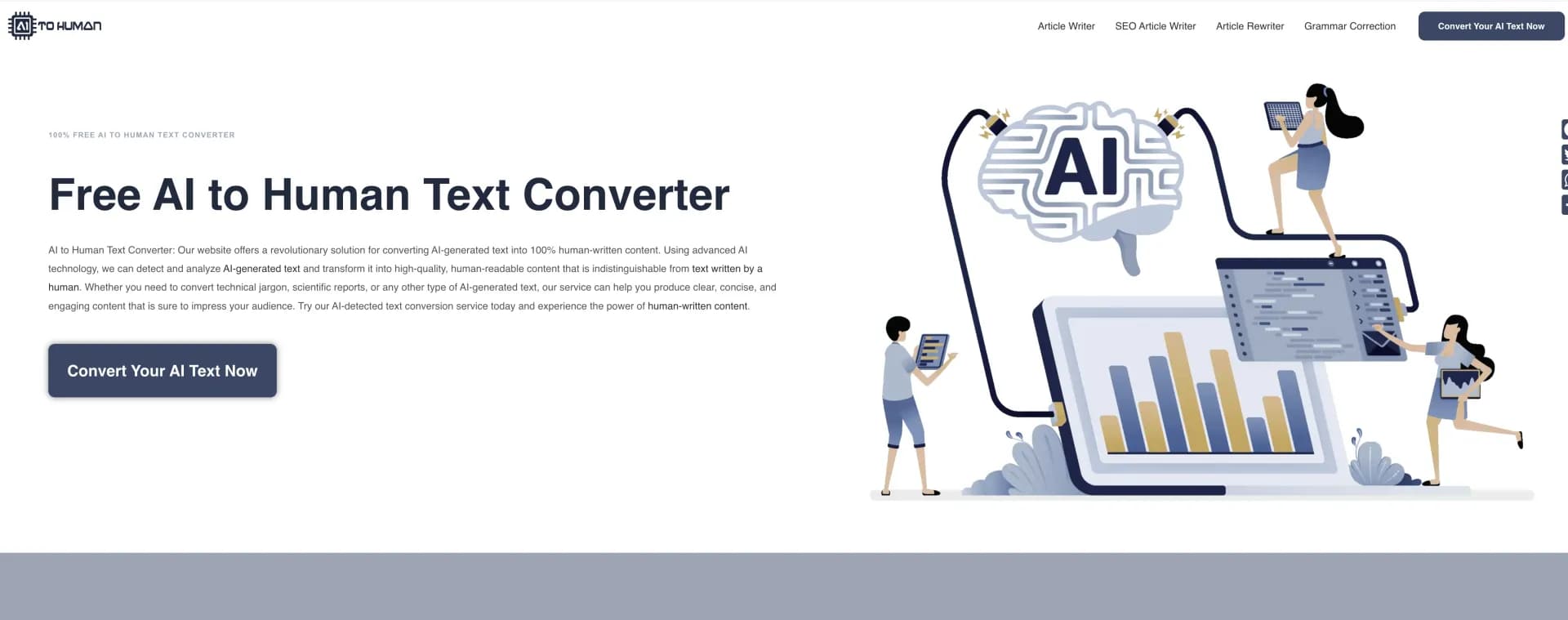 AI to Human homepage screenshot — Transform AI text into undetectable human content