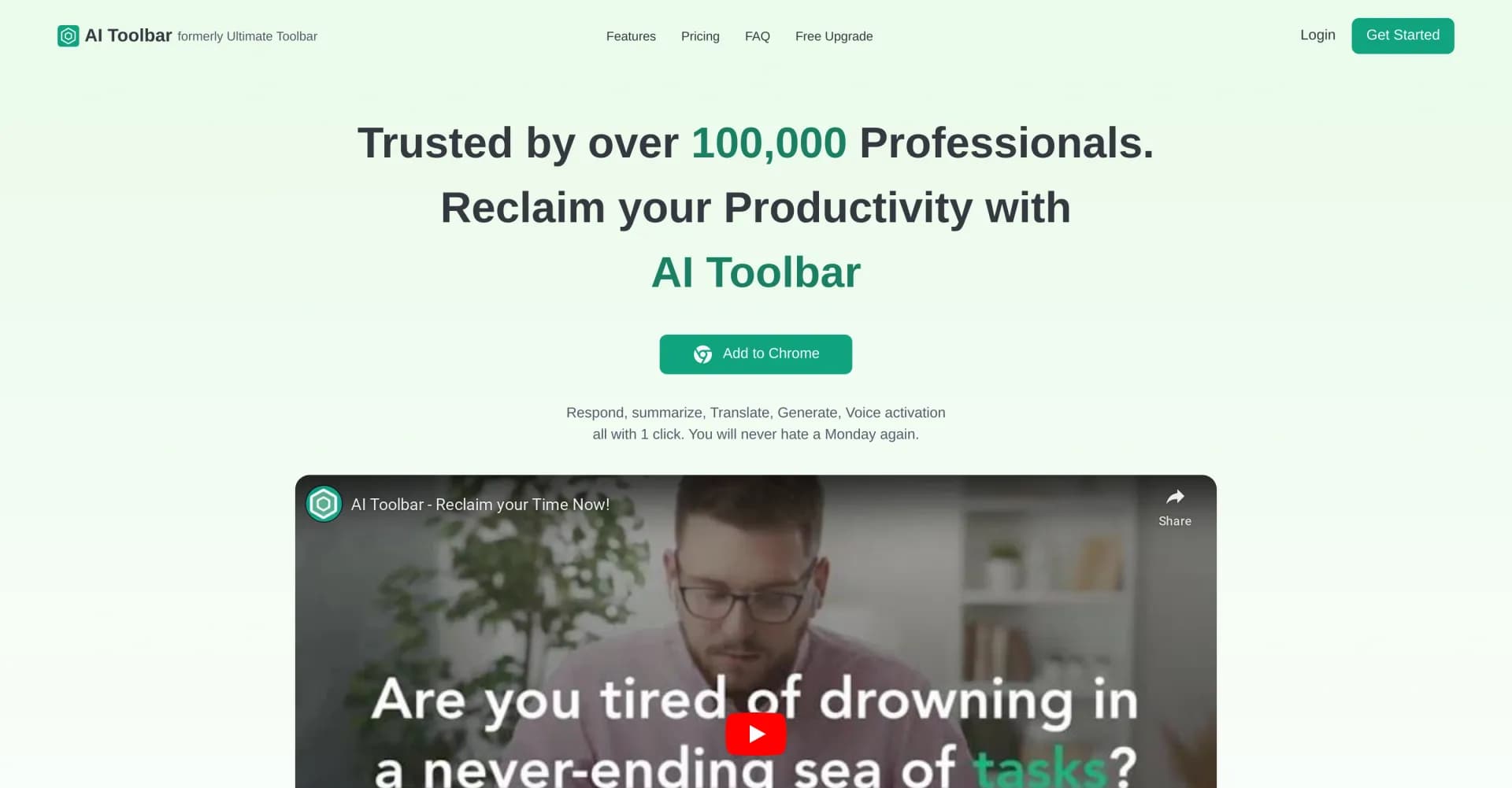 AI Toolbar homepage screenshot — AI-powered virtual assistant for enhanced productivity