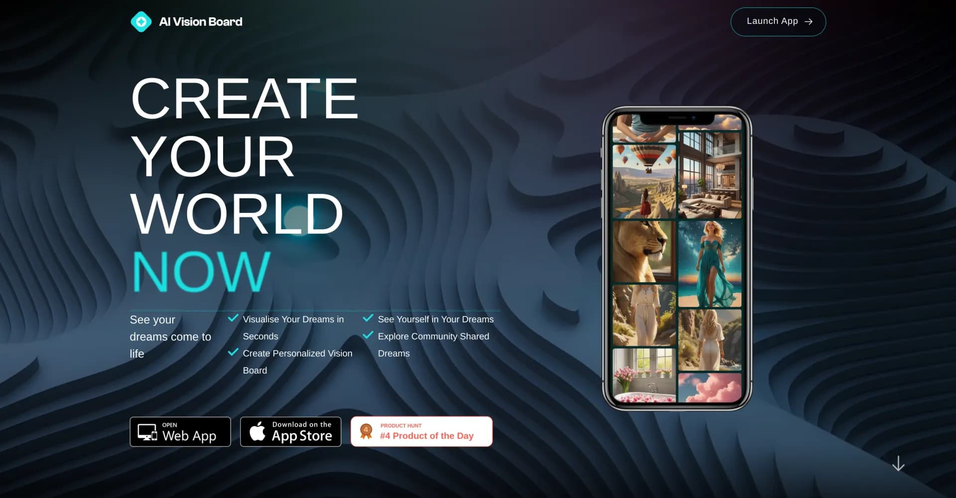 AI VisionBoard homepage screenshot — Turn dreams into visually captivating realities.