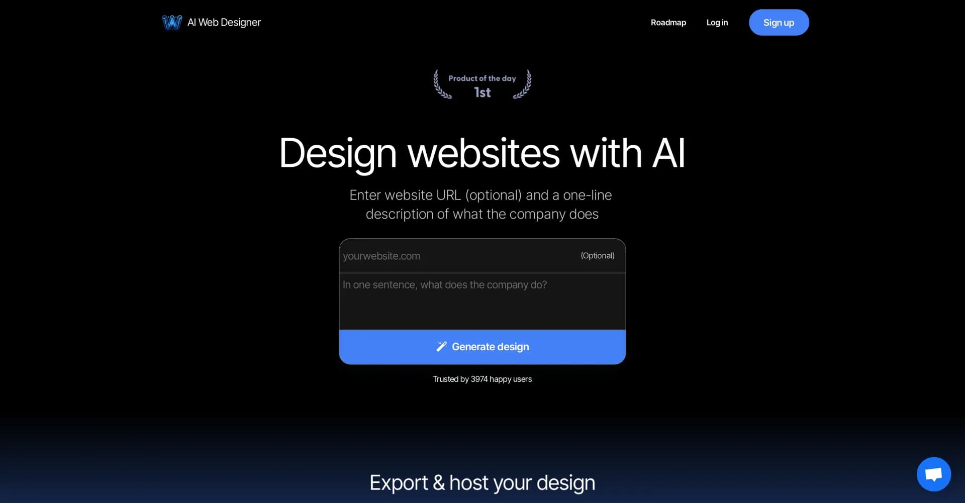 AI Web Designer homepage screenshot — Design websites with AI, publish anywhere.