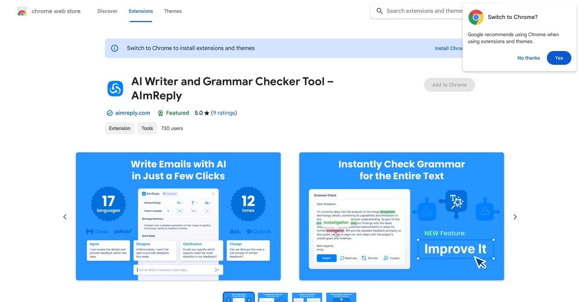 AI Writer & Grammar Checker Tool – AImReply homepage screenshot — Improve your communication with AI writing and grammar tools
