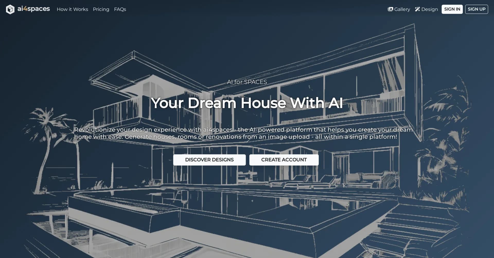 AI4spaces homepage screenshot — Design your dream home with AI