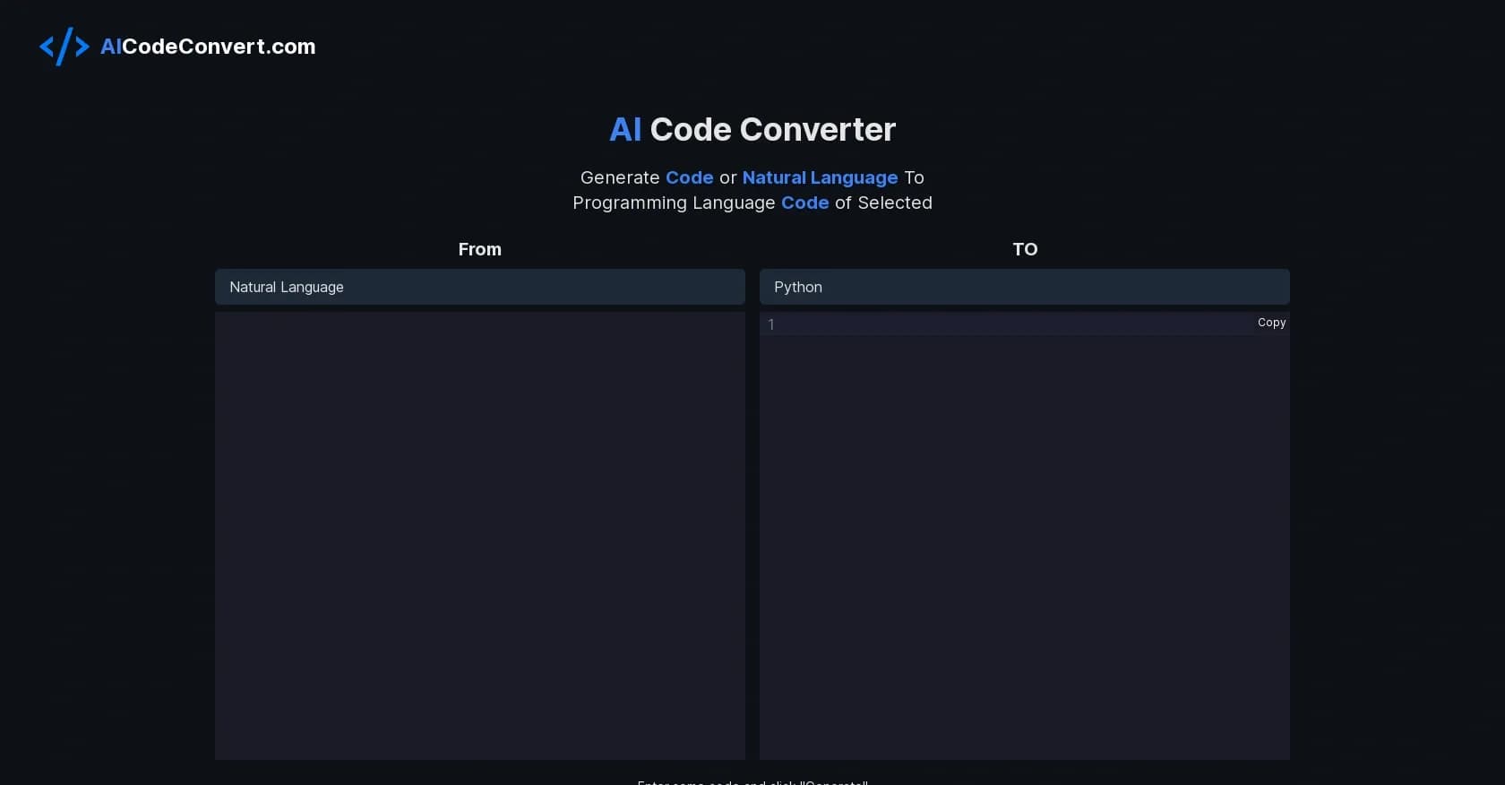 AICodeConvert homepage screenshot — Convert code between languages with AI
