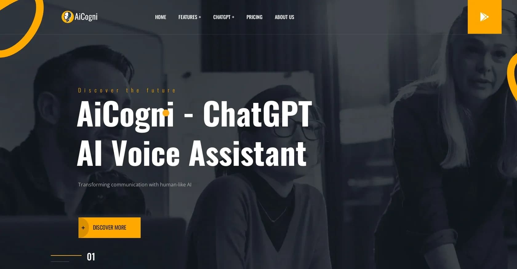 AiCogni homepage screenshot — ChatGPT-powered voice AI for smarter communication.
