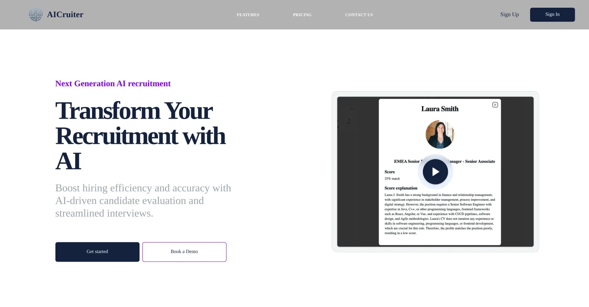 AICruiter homepage screenshot — AI-powered hiring automation for smarter recruitment