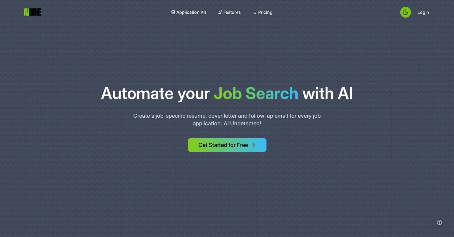 AIHire homepage screenshot — Automate your job search with AI-powered applications.