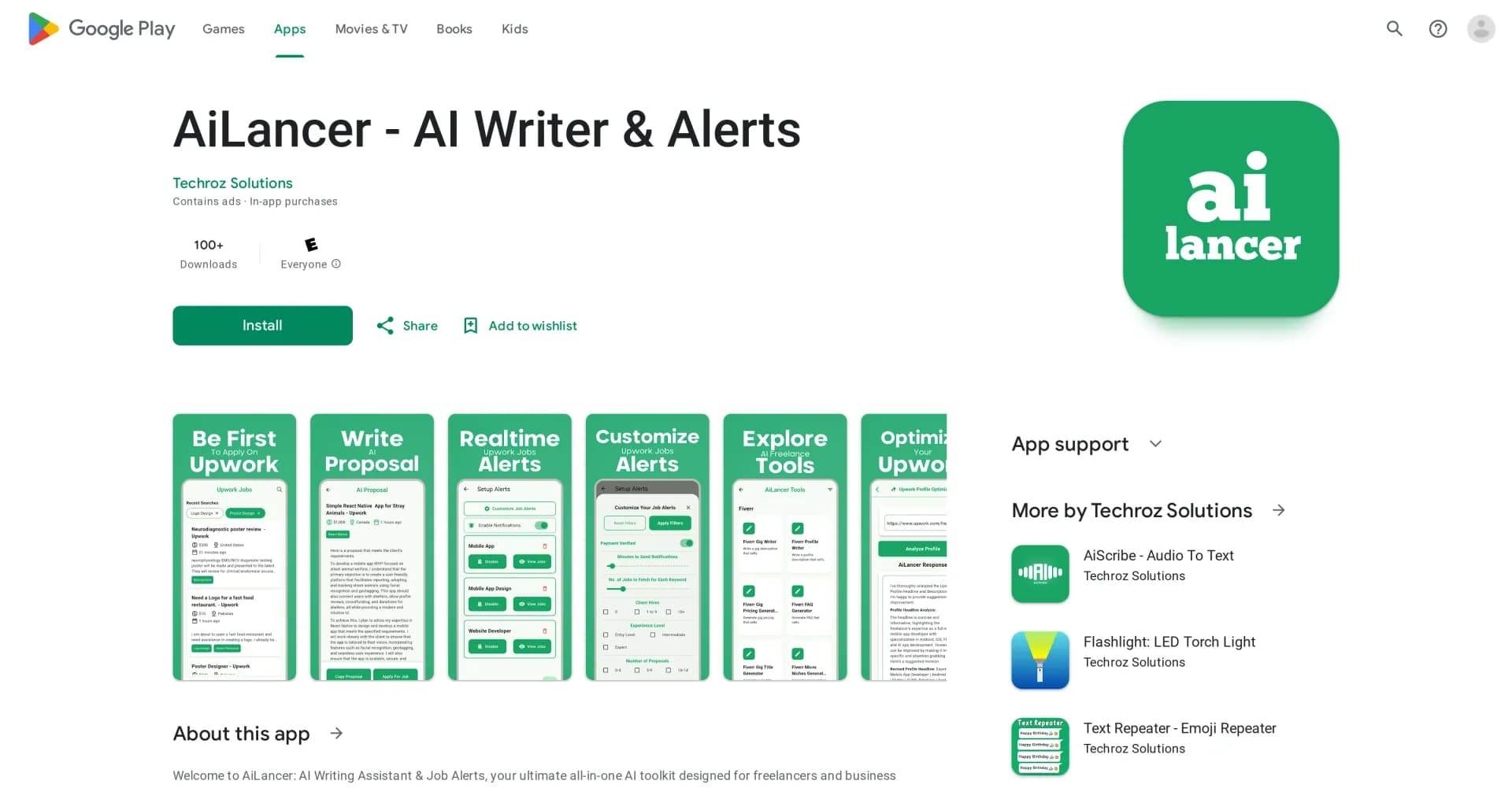 AiLancer homepage screenshot — All-in-one AI tools for freelancers.