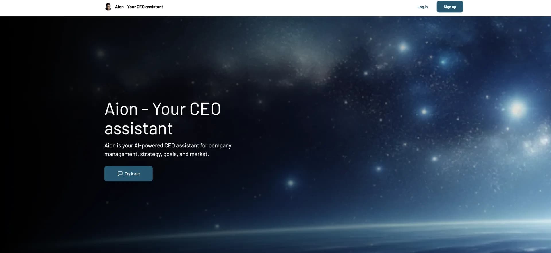 Aion homepage screenshot — AI-powered CEO assistant for strategic management and goals