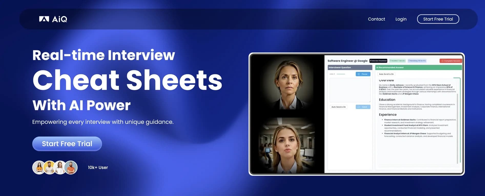 AIQ interview homepage screenshot — Ace your interviews with AI-powered coaching.