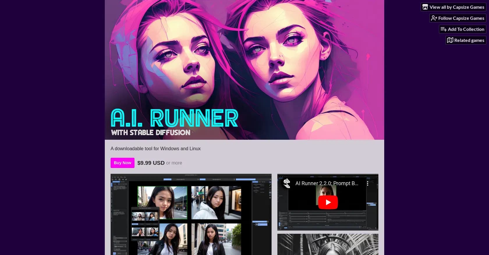 AIRunner homepage screenshot — Generate art with Stable Diffusion