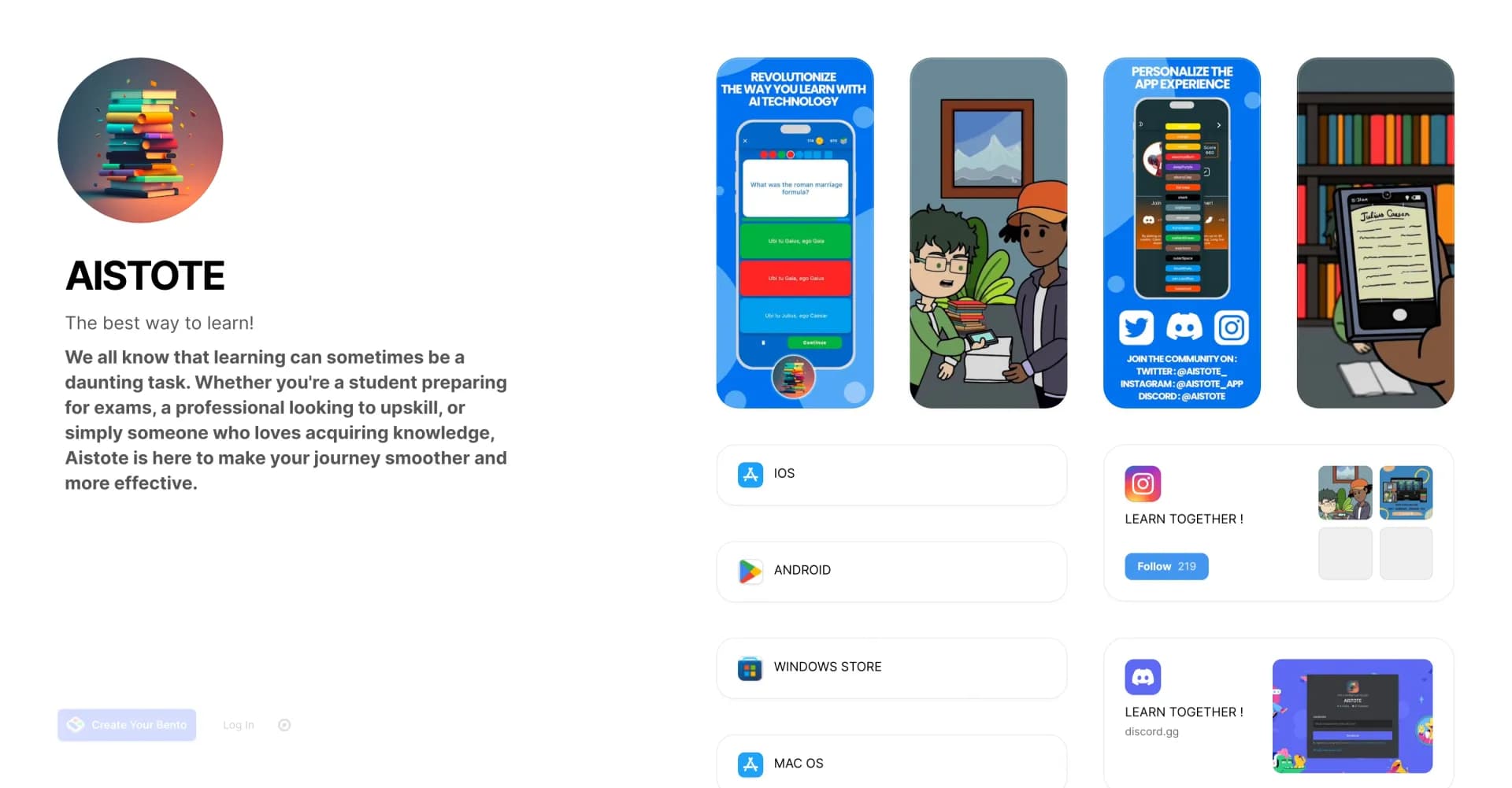 Aistote homepage screenshot — Supercharge your learning journey.