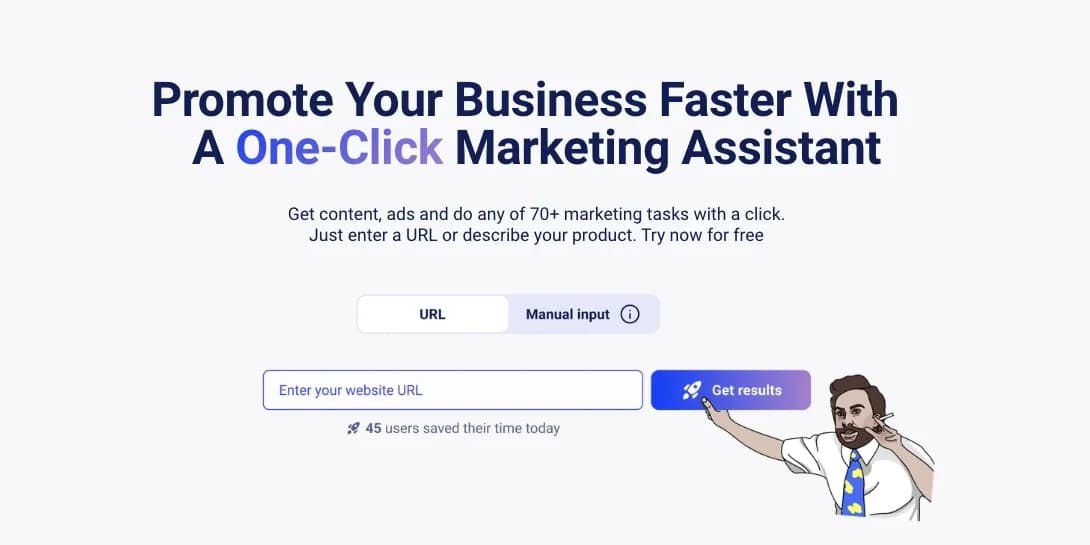 Aiter – Marketing Content, Strategy and Ads Generat... homepage screenshot — One-click Ad, Content and Strategy Generator. Solve 70+ Mark