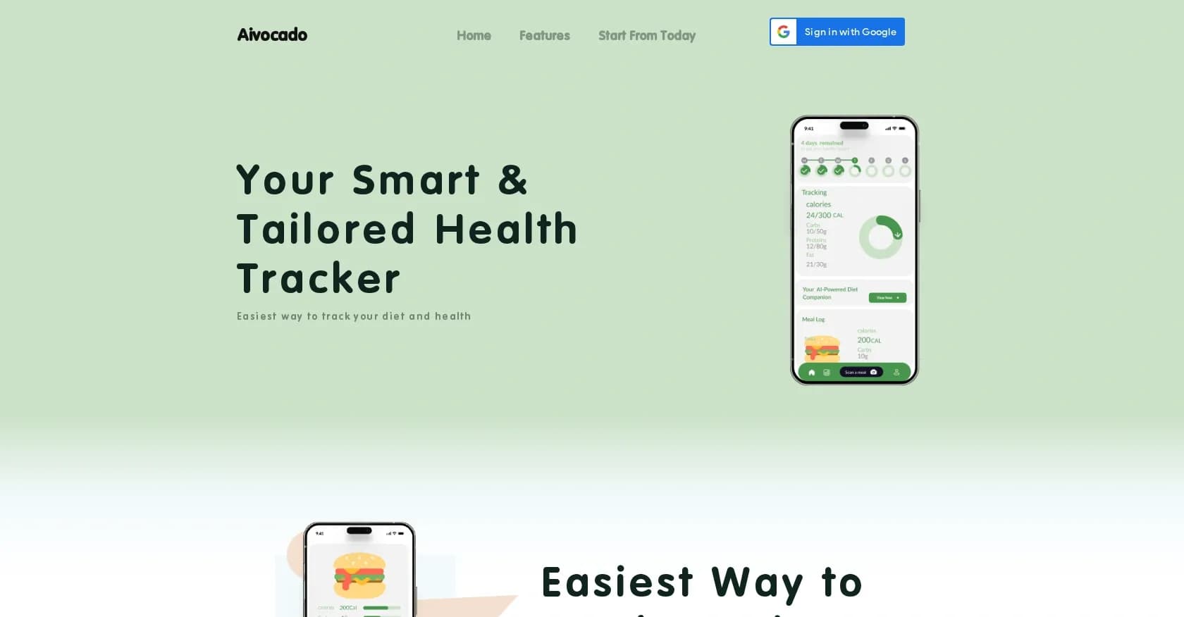AIvocado homepage screenshot — Your smart, tailored health tracker.