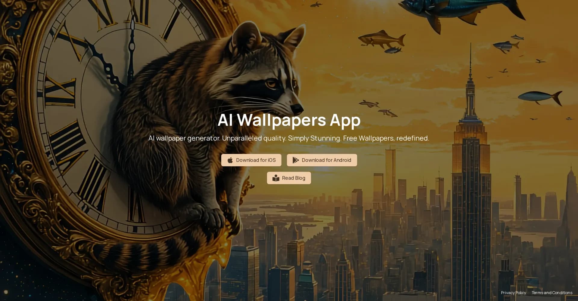 AiWallz - AI Wallpapers homepage screenshot — AI-powered wallpapers: Simply stunning, unparalleled quality