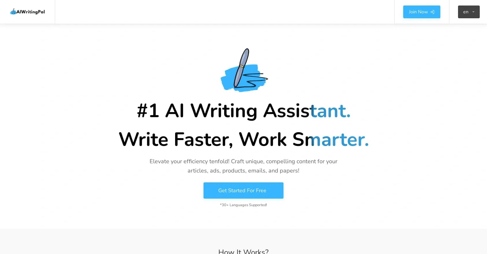 AIWritingPal homepage screenshot — AI writing assistant to elevate your content creation