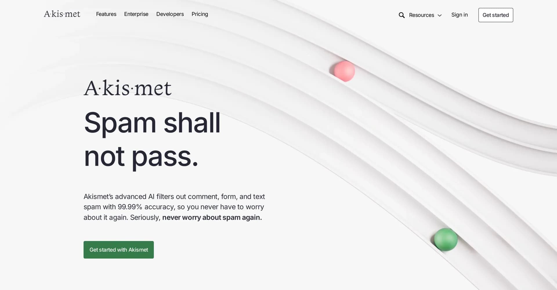 Akismet homepage screenshot — Ultimate spam protection for websites