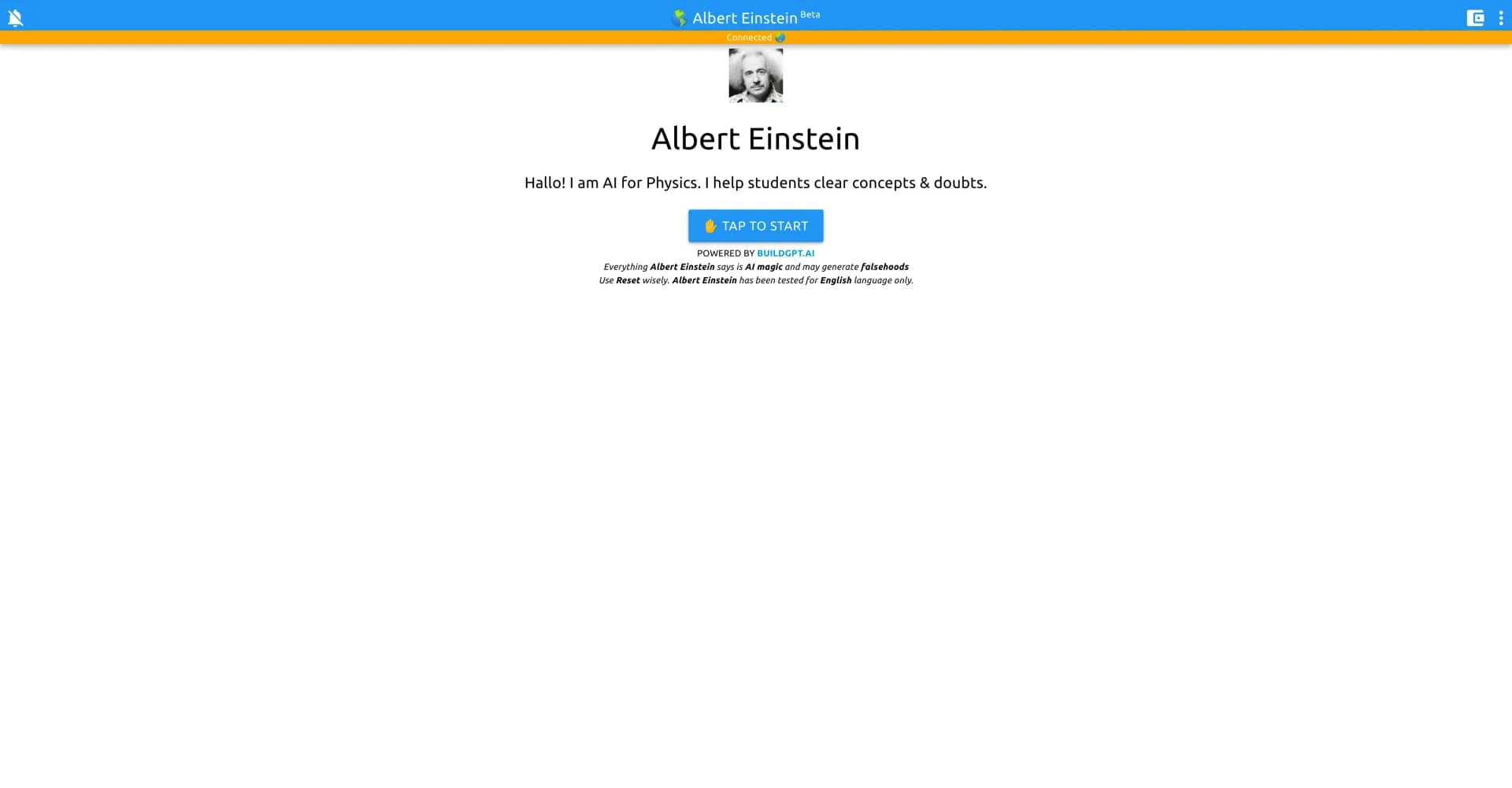 Albert Einstein homepage screenshot — AI Physics Tutor for Students