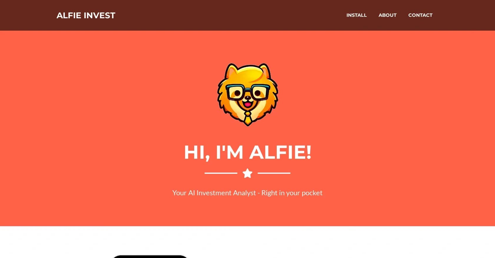 Alfie Invest homepage screenshot — AI investment analyst in your pocket