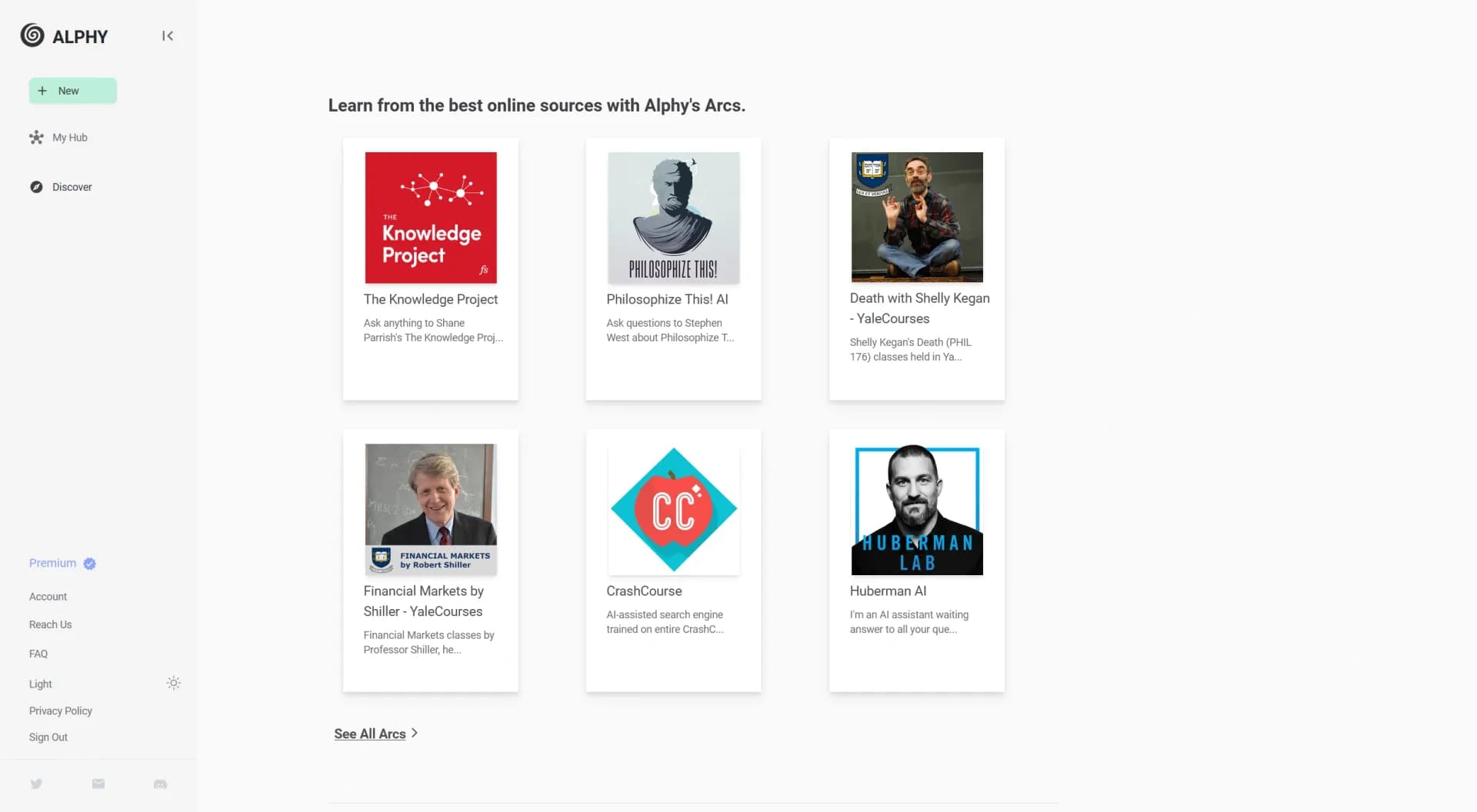 Alphy homepage screenshot — Transcribe and analyze audiovisual content with AI.