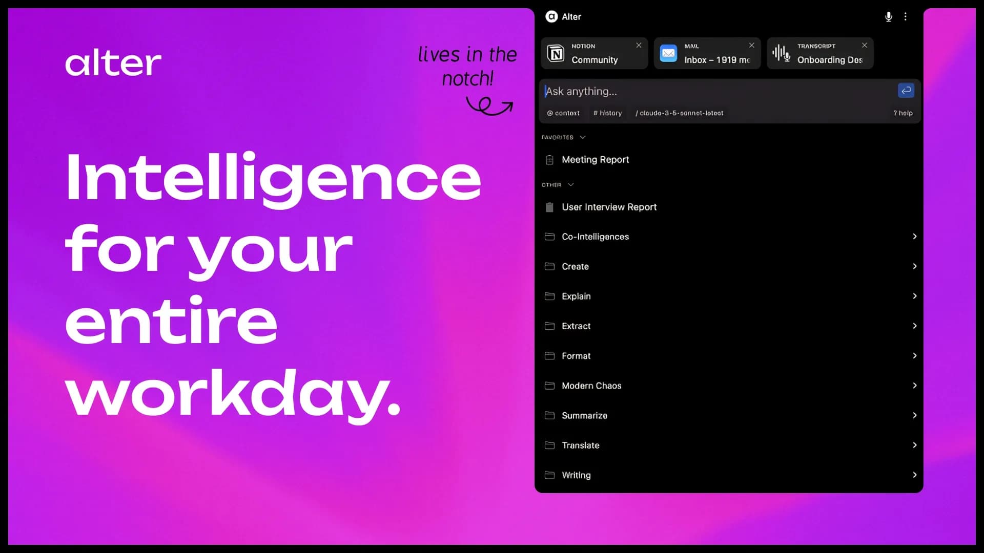 Alter homepage screenshot — AI, Built for Mac: Skip Copy/Paste, Lengthy Explanations & C