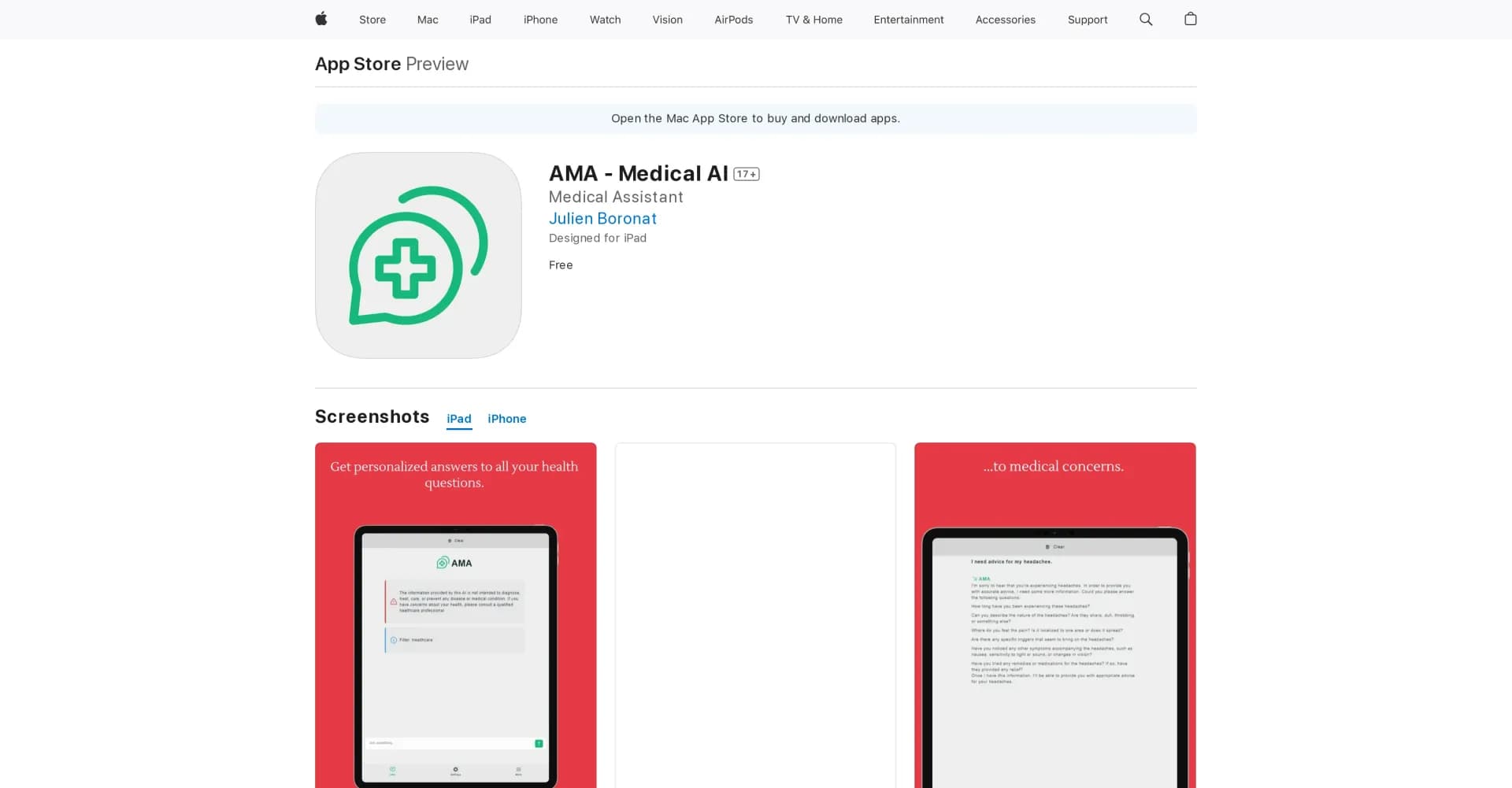 AMA - Medical Assistant homepage screenshot — Experience medical AI on your Apple device.