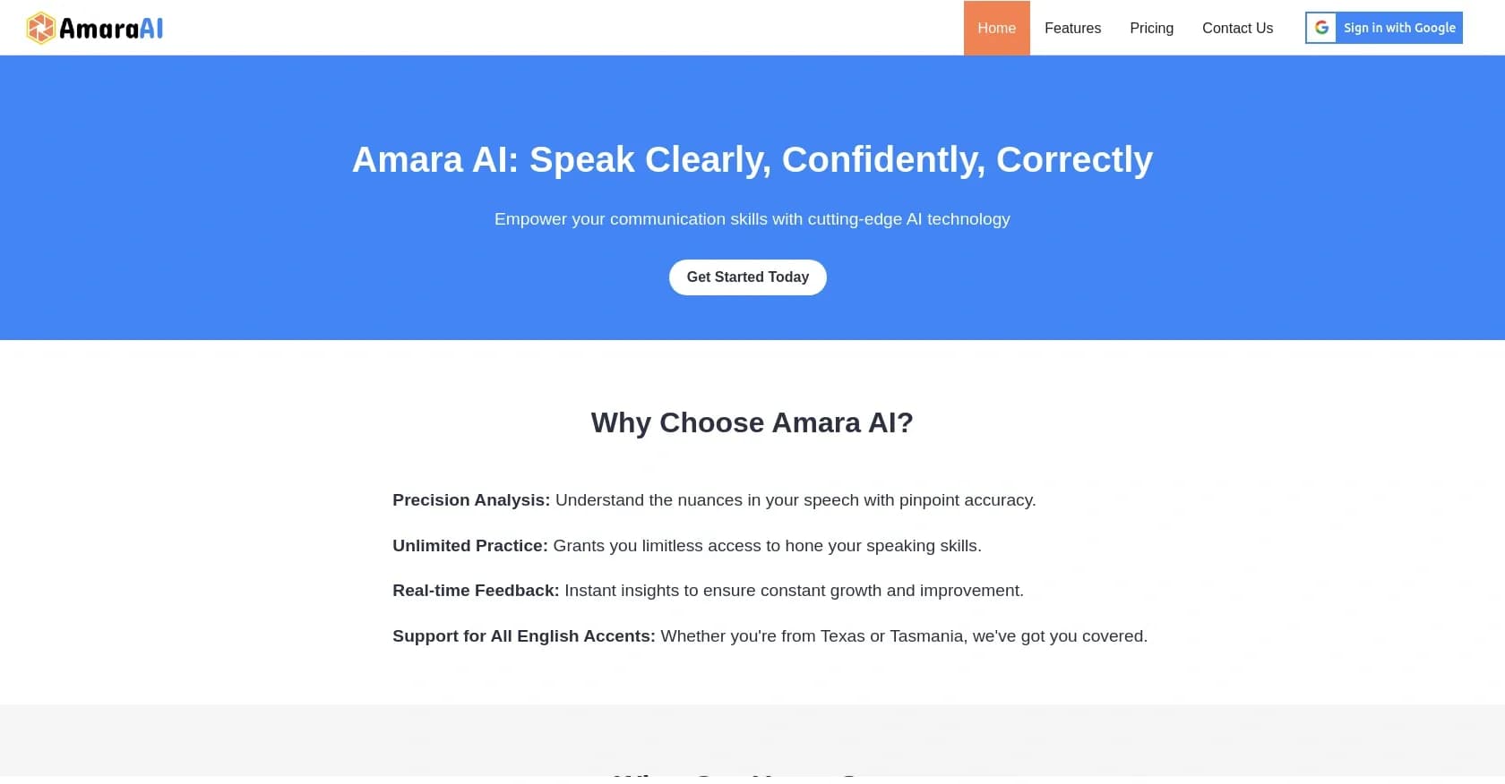Amara homepage screenshot — Enhance speech clarity and accuracy with AI.