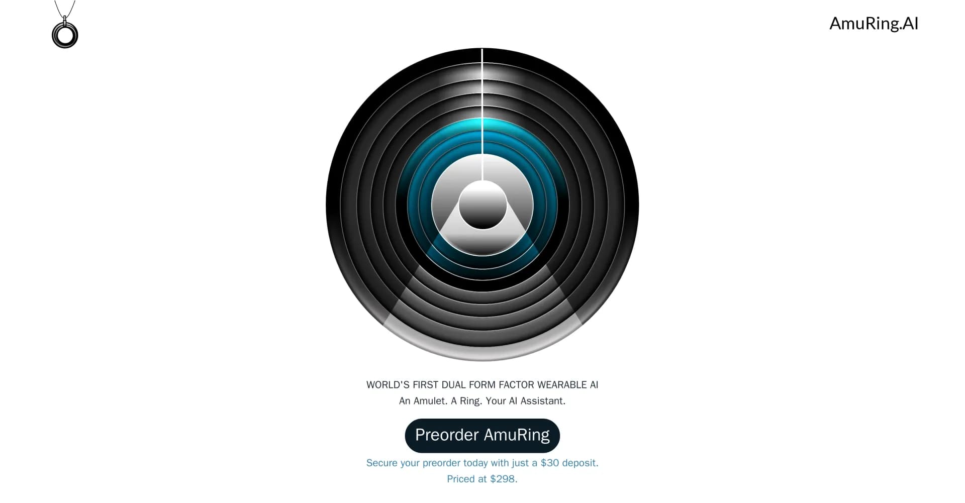 AmuRing homepage screenshot — Dual form factor wearable AI: an amulet and ring assistant.