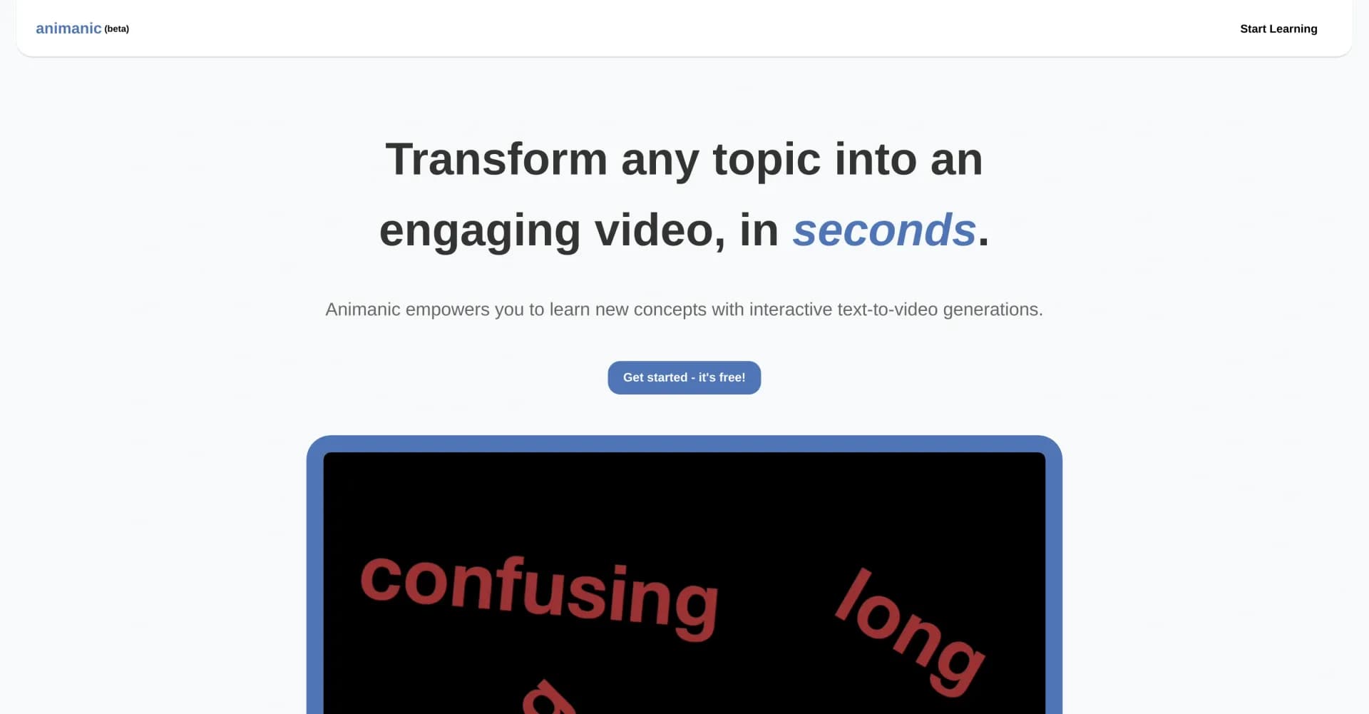 animanic homepage screenshot — Bring your ideas to life with AI-powered animation.