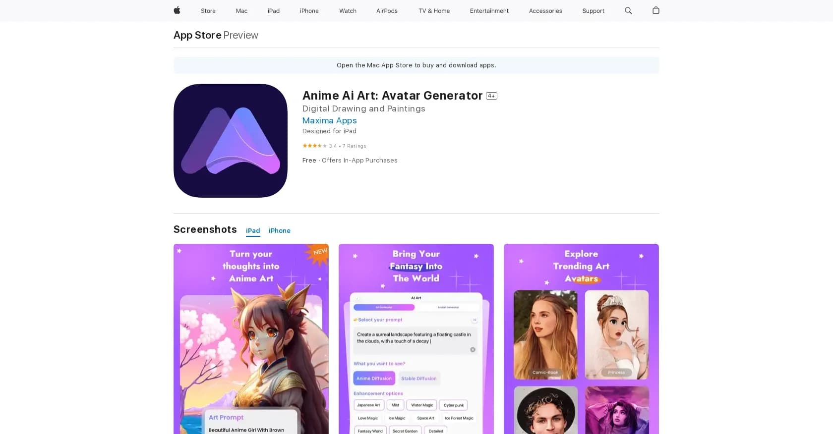 Anime AI Art homepage screenshot — Anime-style avatar creation app for mobile.