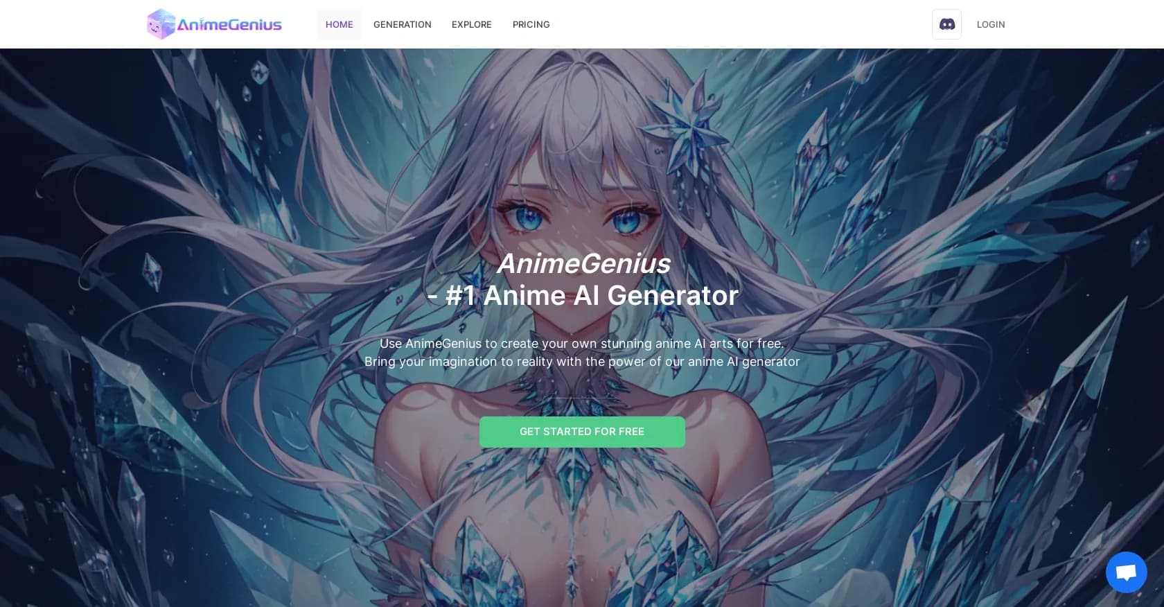 AnimeGenius homepage screenshot — Create stunning anime AI art with words.