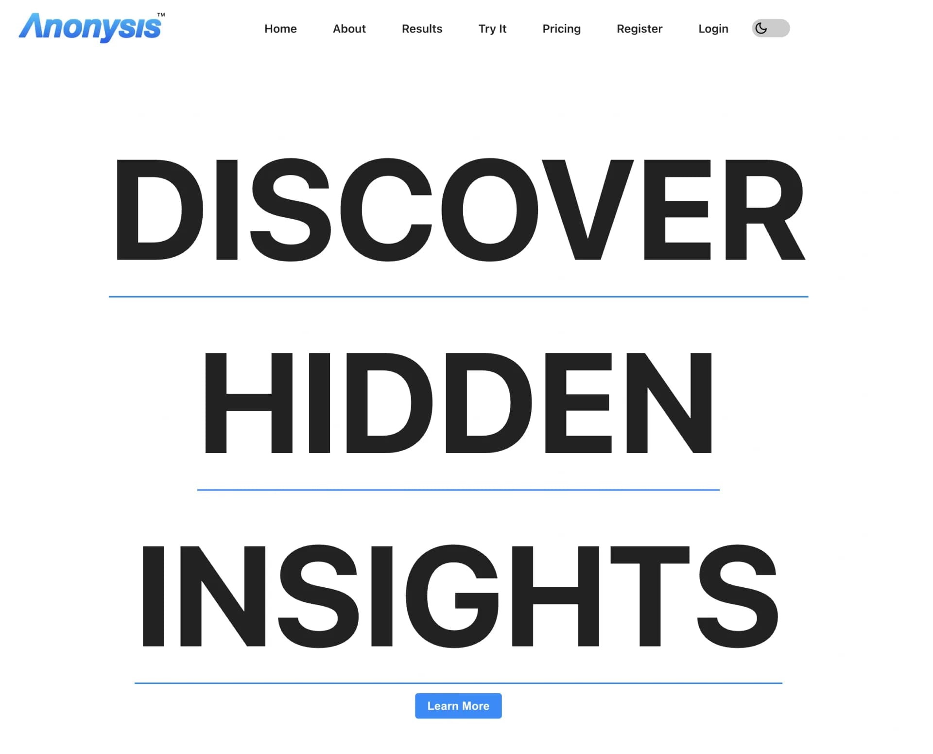 Anonysis homepage screenshot — Customizable Anonymous Feedback Groups and AI Analysis