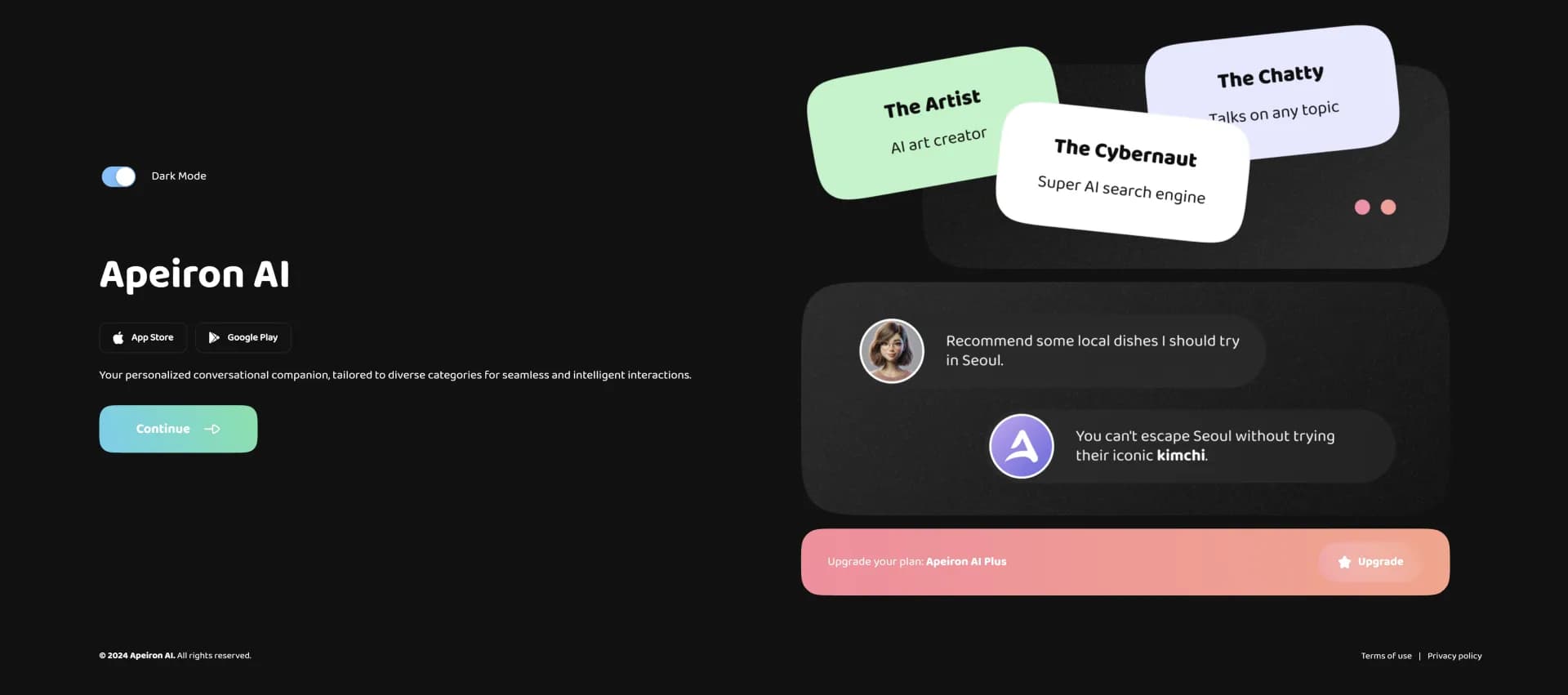 Apeiron AI homepage screenshot — Your daily AI assistant