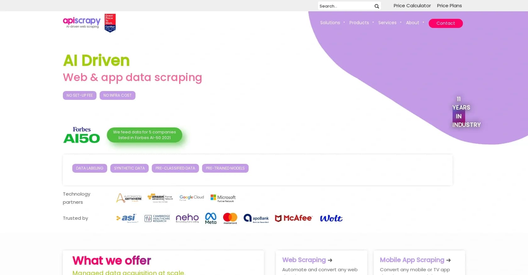 APIscrapy homepage screenshot — AI-powered web scraping and workflow automation.