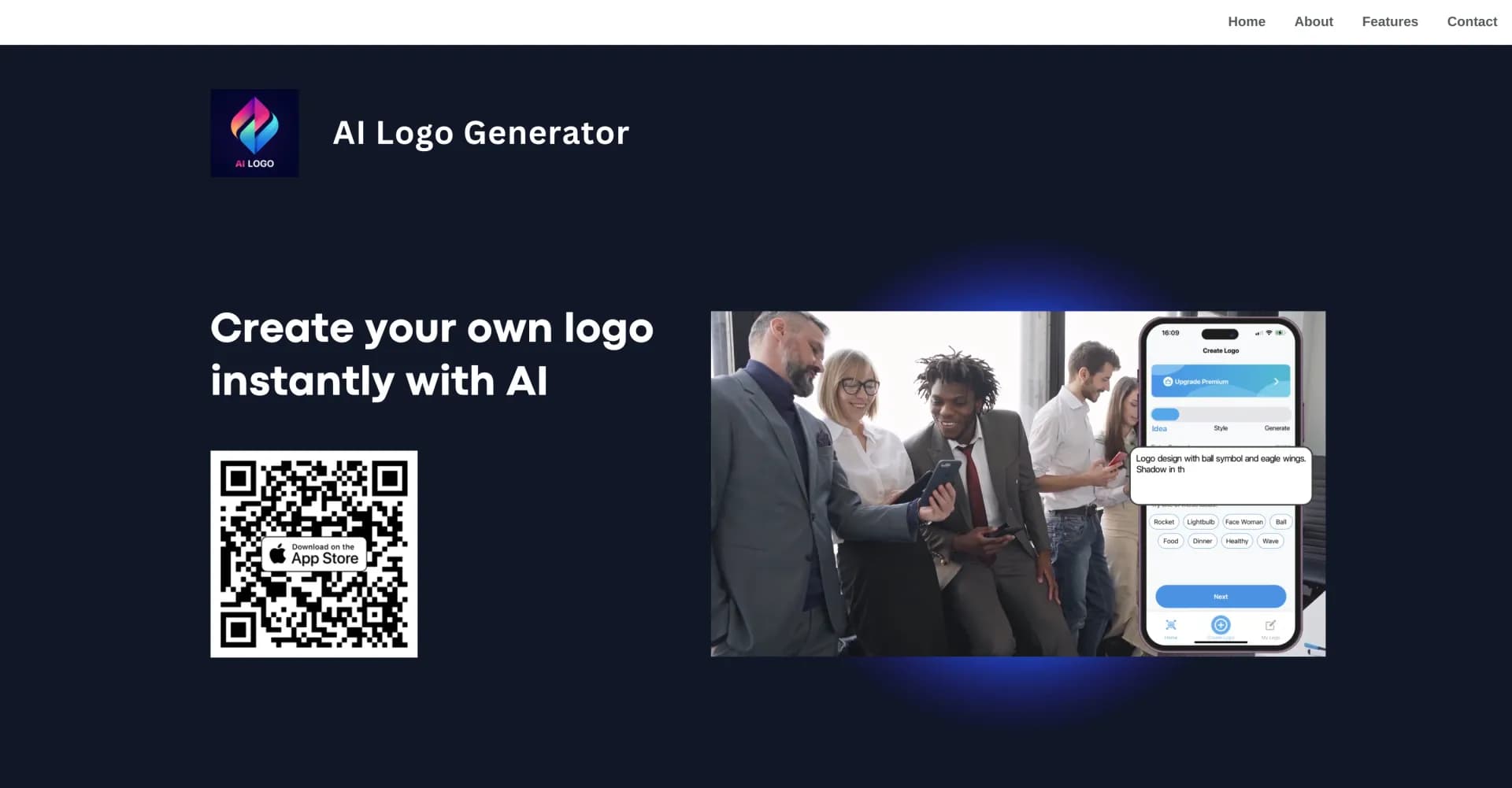 AppIntro's AI Logo Generator homepage screenshot — Create instant, custom logos with AI magic.