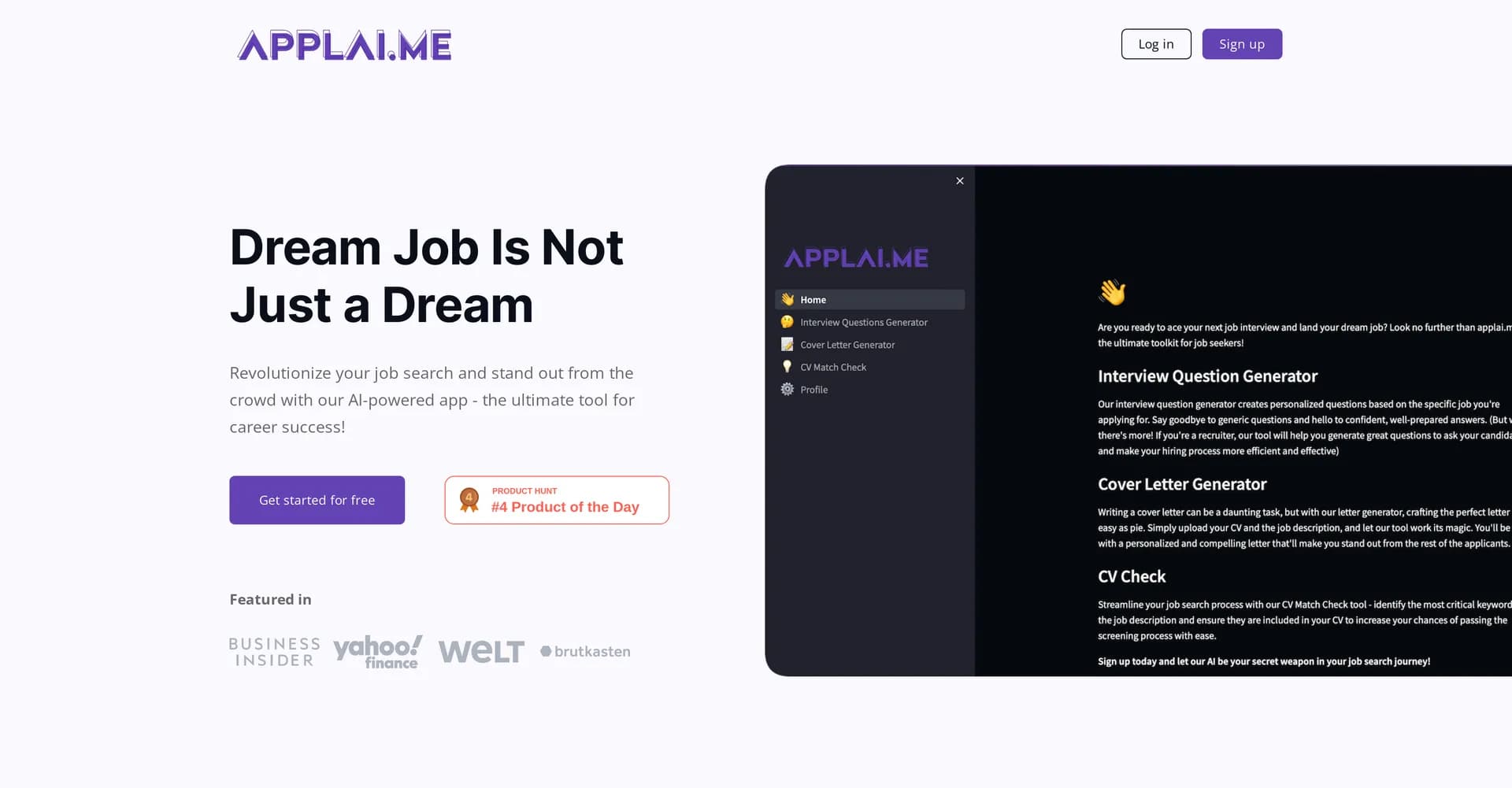 ApplAI homepage screenshot — AI-powered job search revolutionizer