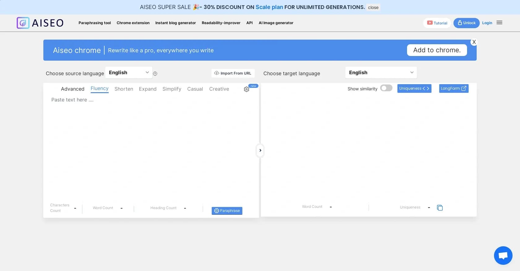 Article Rewriter homepage screenshot — Rewrite articles with AI for instant originality.
