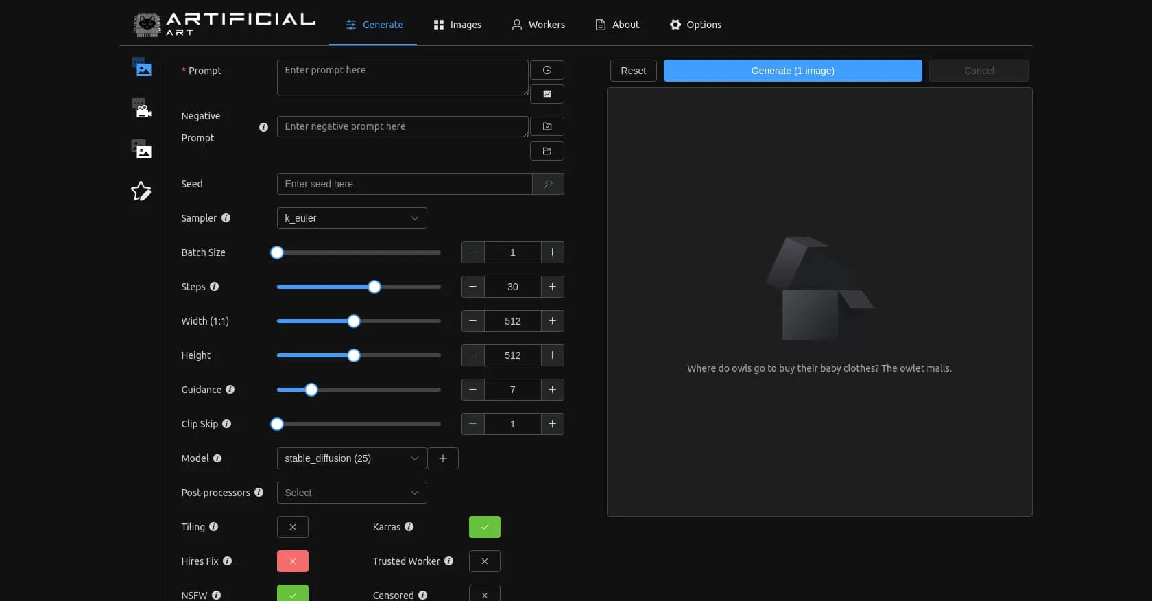 Artificial Art homepage screenshot — Create AI art with Stable Diffusion