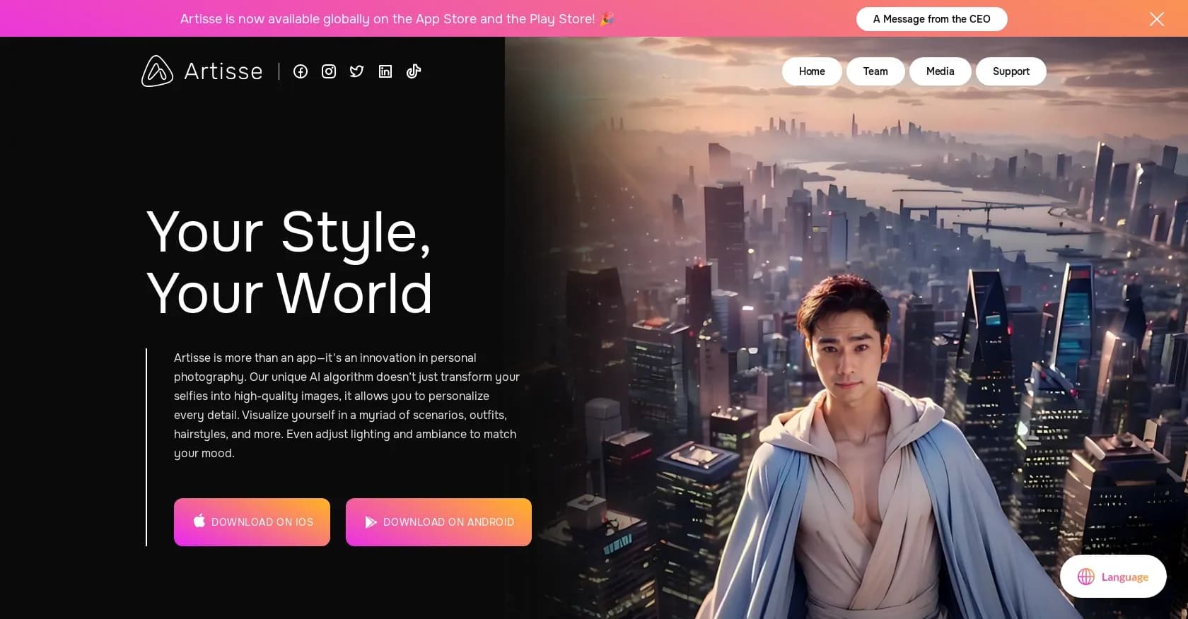 Artisse homepage screenshot — Create hyper-realistic AI self-photos in seconds