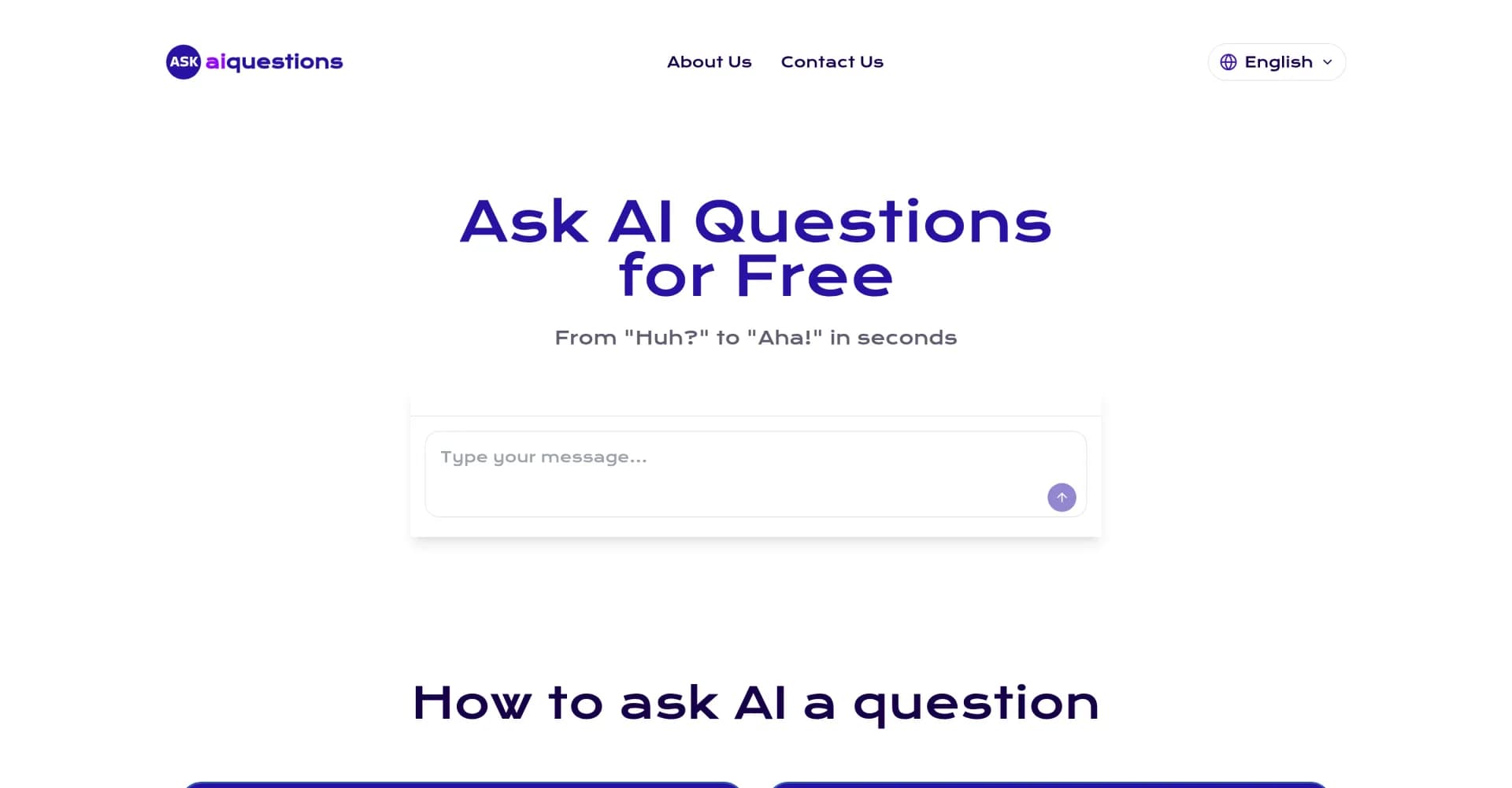 Ask AI Questions homepage screenshot — Get instant AI answers to any question for free