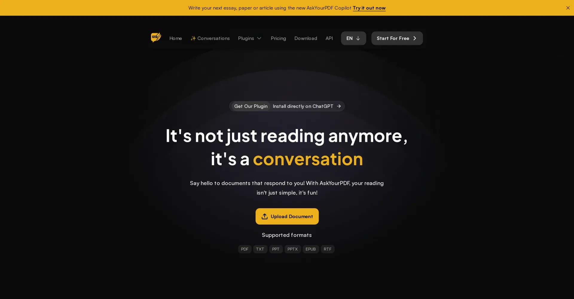 Ask Your PDF homepage screenshot — Chat with your PDFs and extract valuable insights