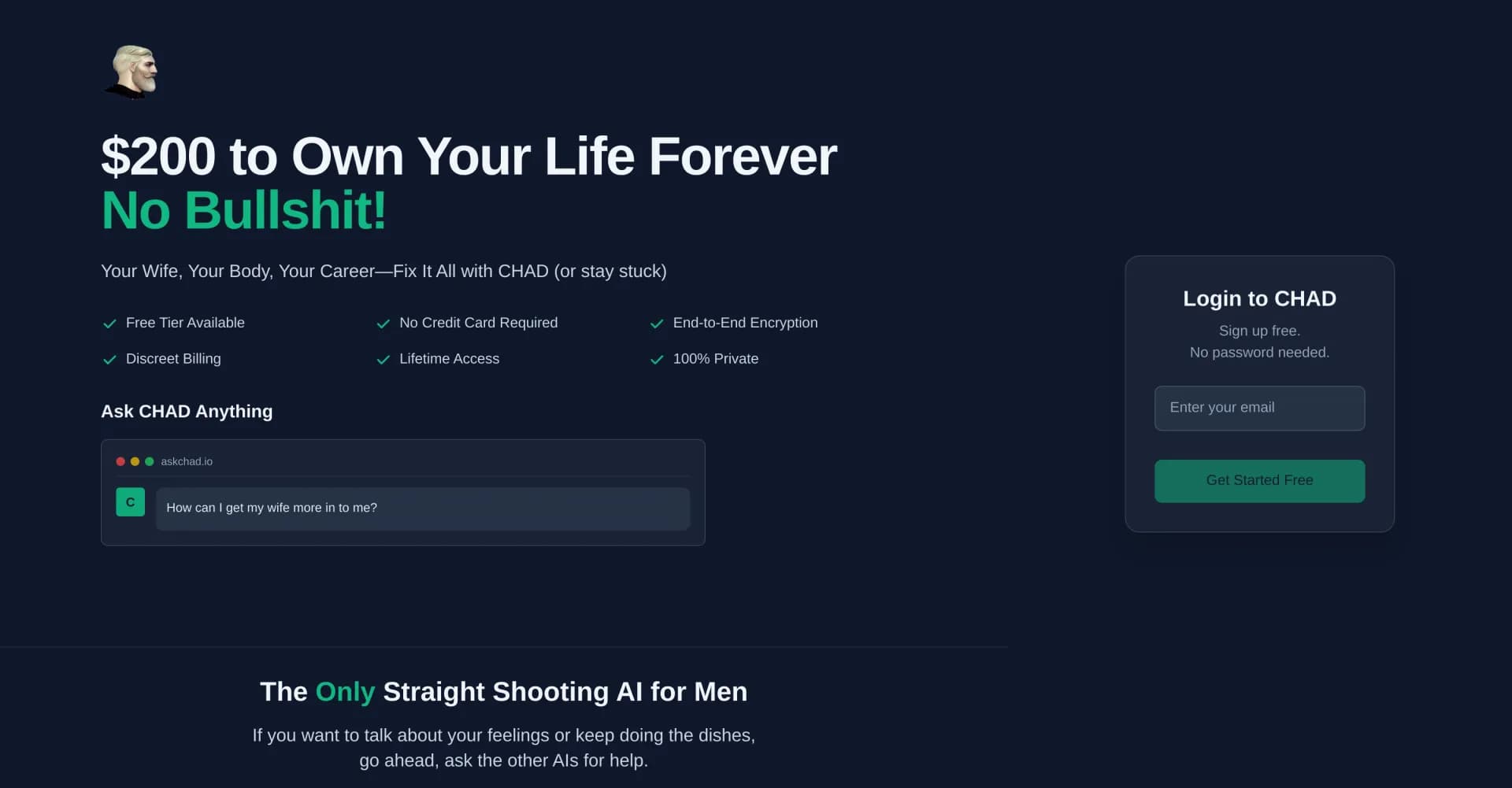 askCHAD.iov2.0 homepage screenshot — Level Up Your Sex Life with CHAD