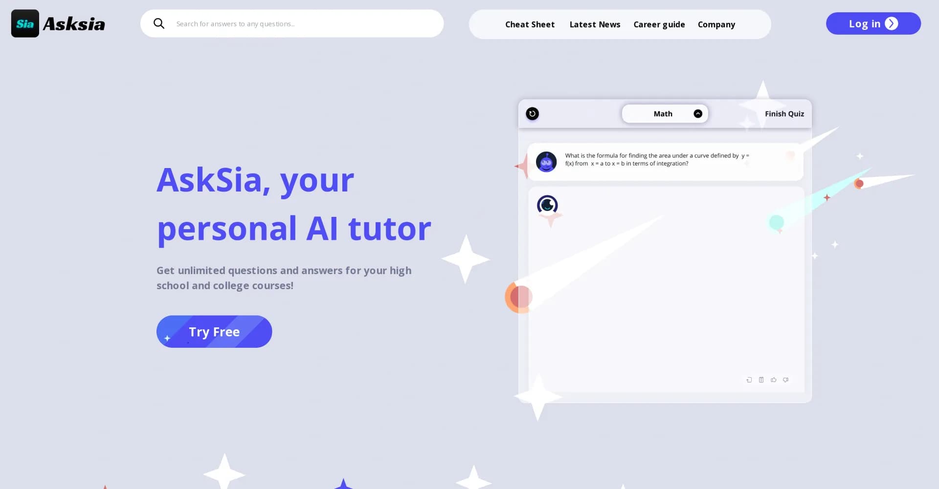 Asksia AI homepage screenshot — Your personal AI tutor for homework help