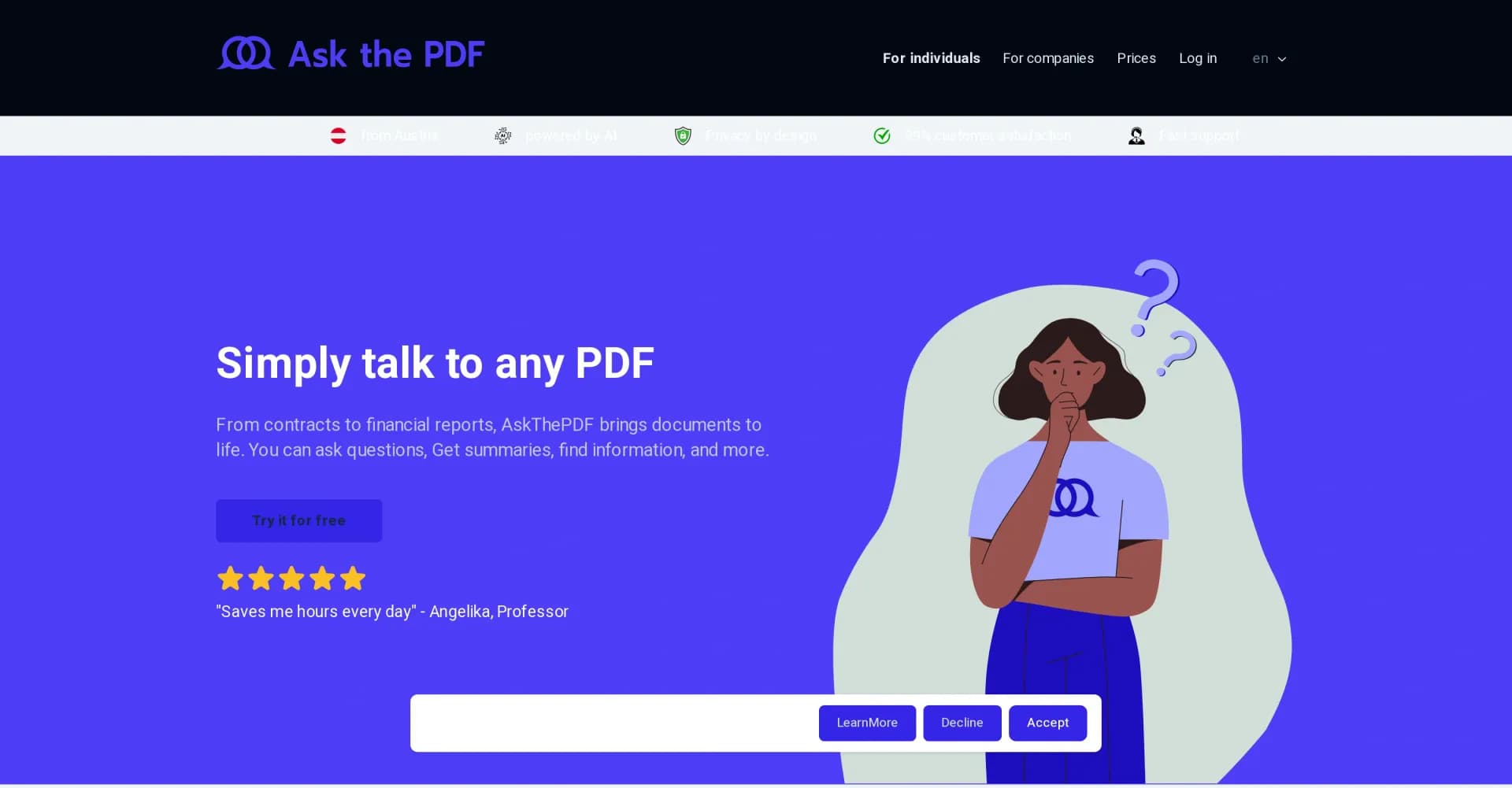 AskThePDF homepage screenshot — Bring documents to life with AI-powered insights.
