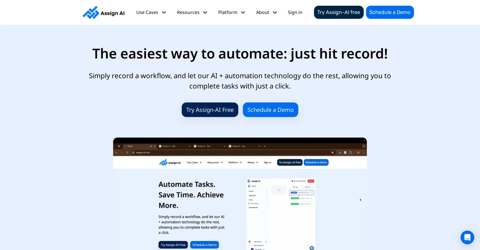 Assign-AI homepage screenshot — AI-powered digital marketing assistant
