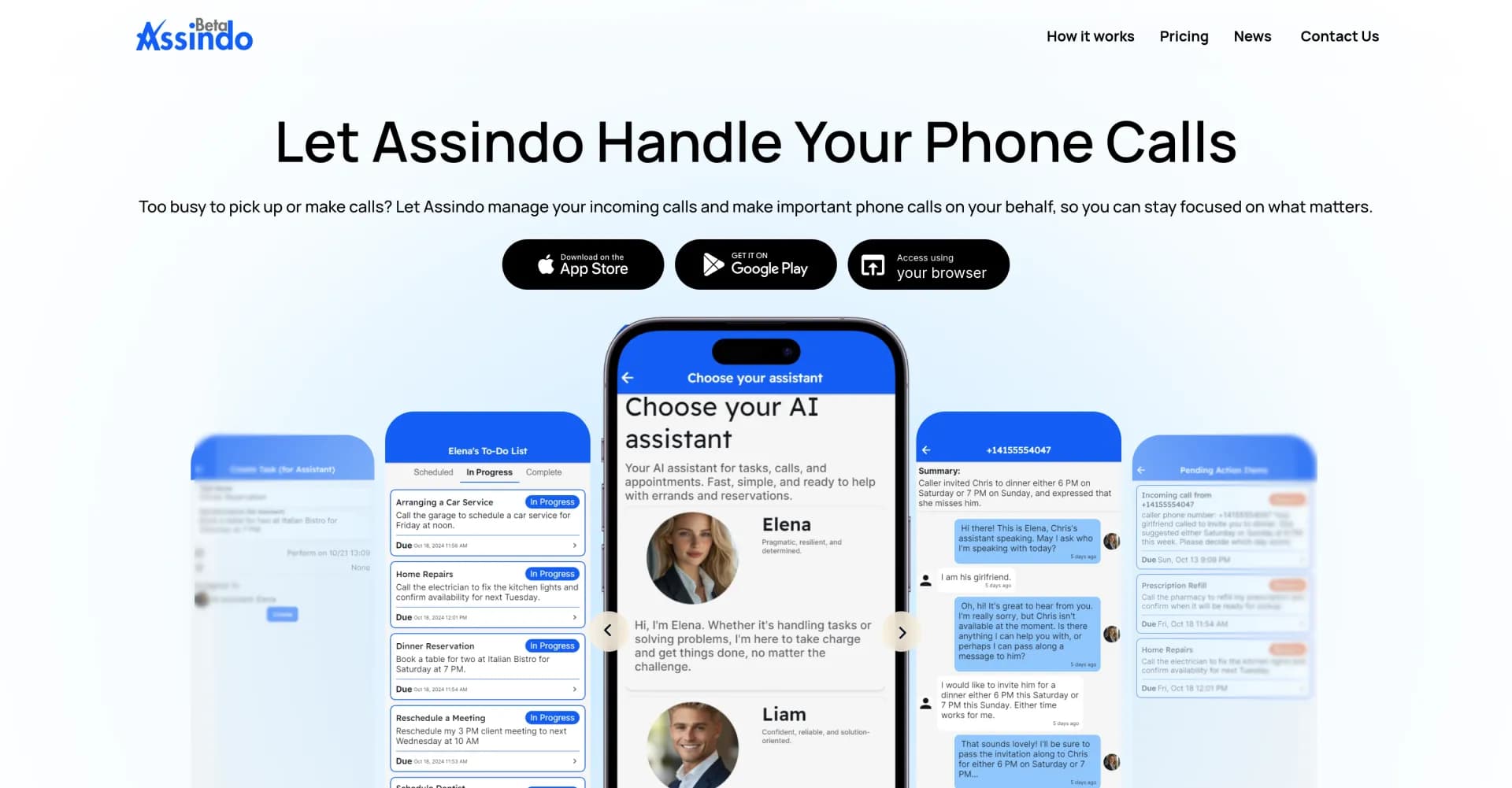 Assindov0.2.33 homepage screenshot — AI assistant to manage your phone calls and Social Networks