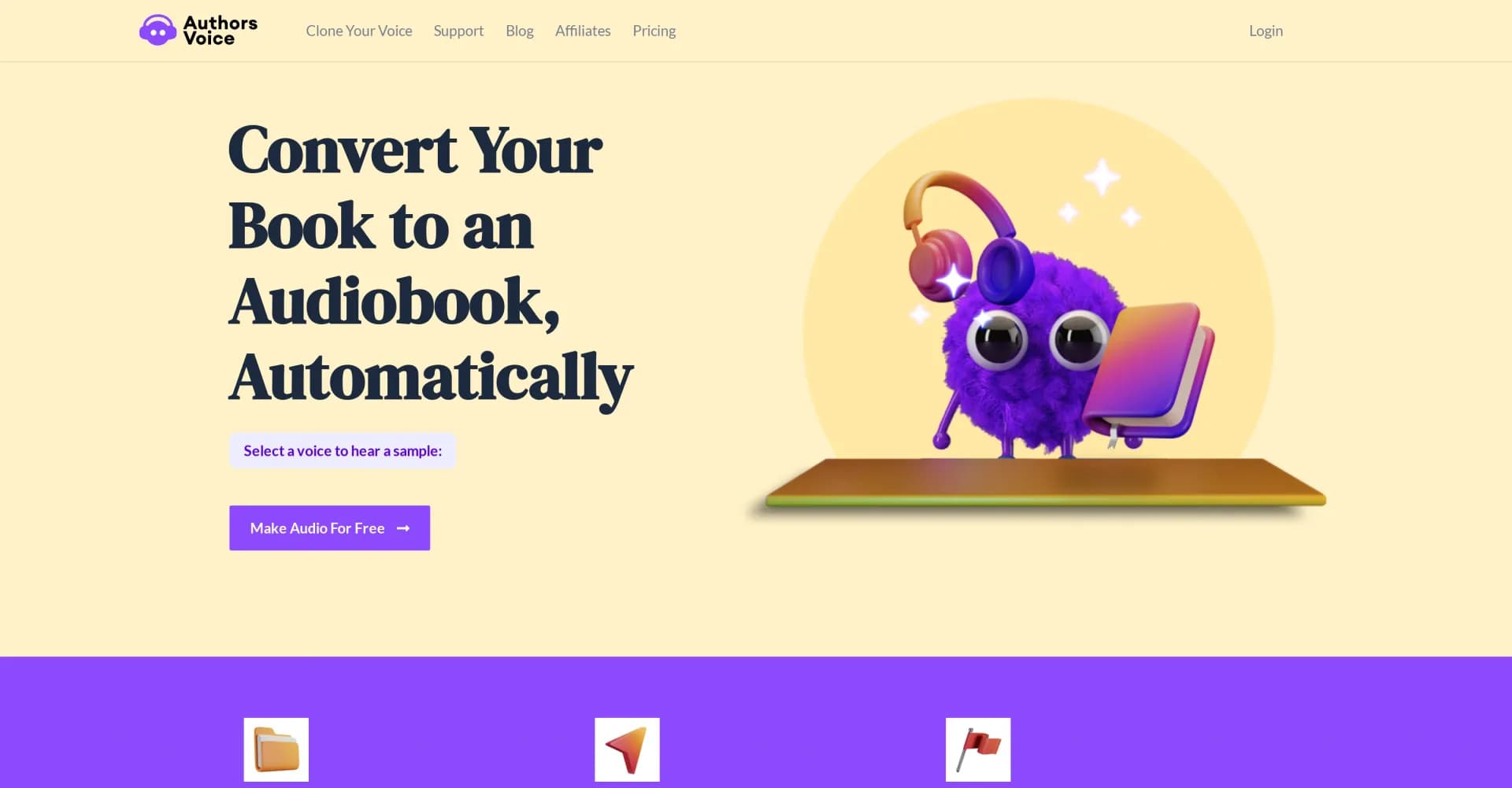 Auidie homepage screenshot — Convert books to audiobooks with AI voices