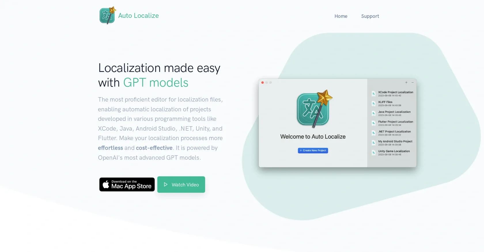 Auto Localize homepage screenshot — AI-powered localization made fast and cost-effective