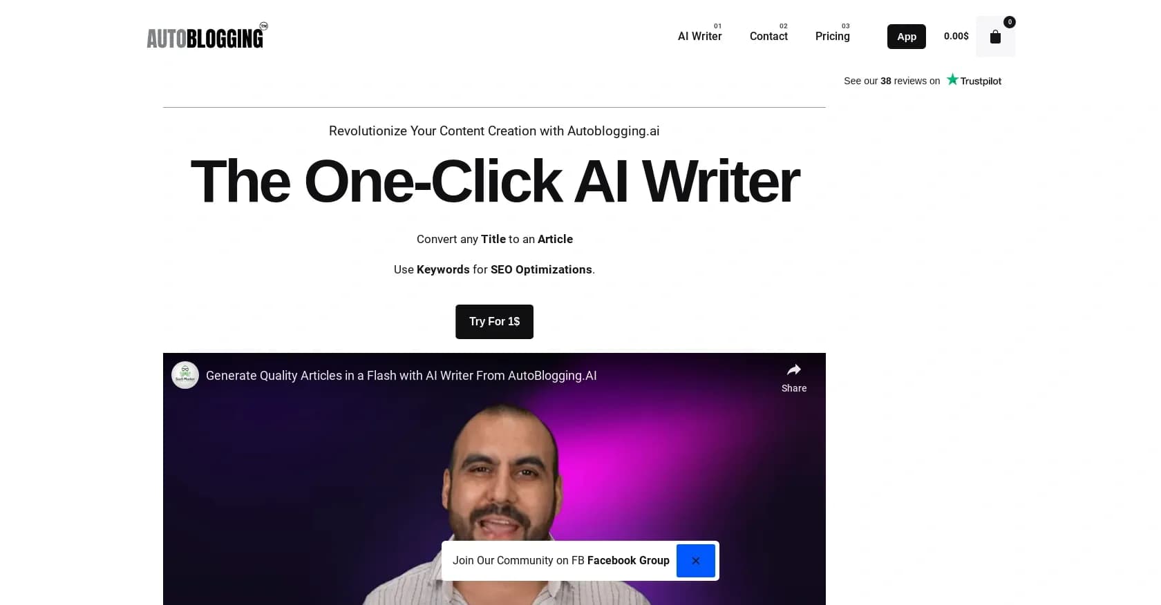 Autoblogging homepage screenshot — Convert titles to articles with one-click AI writing.