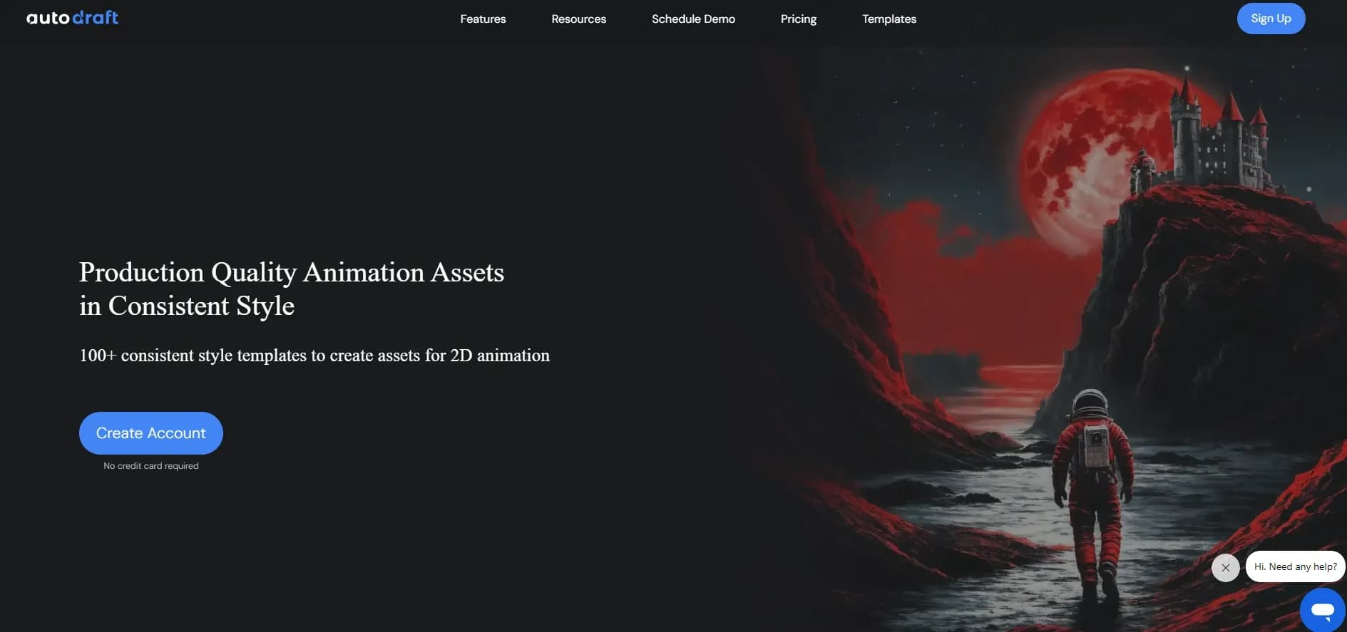 AutoDraft homepage screenshot — Bring your imagination to life with AI-powered visuals.